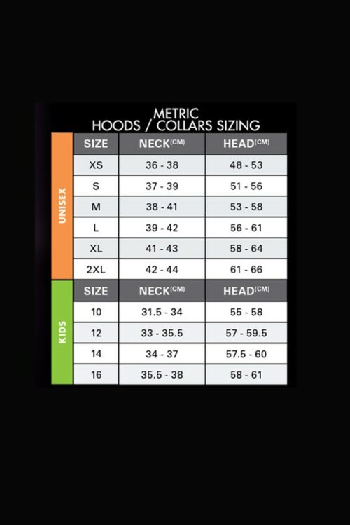 Hoods & Collars size chart